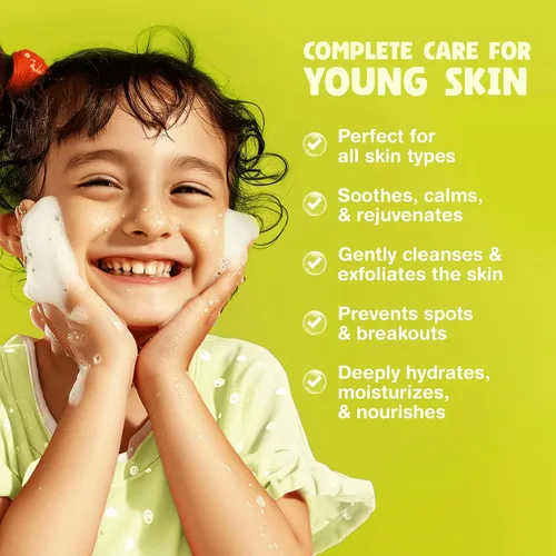 Vista 5 de Limpiador Facial Espumoso Orgánico para Niños - Cuidado Natural de la Piel para Niñas Adolescentes 10-12 - Jabón Hidratante, Exfoliante y No Tóxico