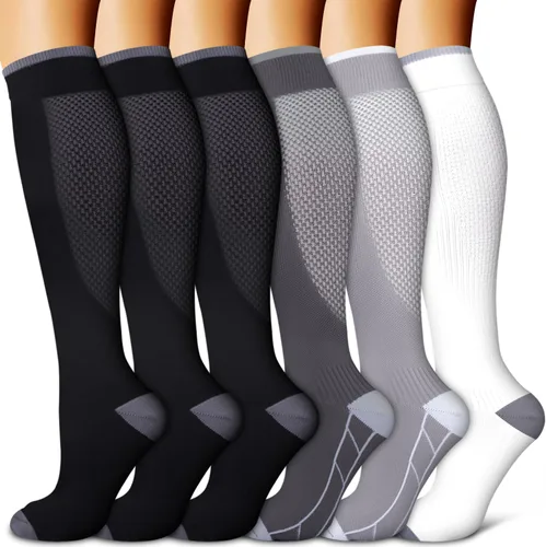 Vista 30 de Copper Compression Socks for Women & Men (6 pairs) - Best Support for Nurses, Running, Hiking, Recovery 01 Rayas Negras