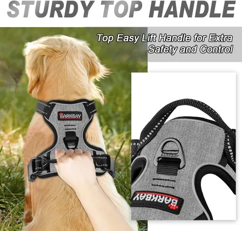 Vista 93 de BARKBAY - Arnés para perro sin tirones con clip frontal, material resistente y reflectante, asa de fácil control para pasear perros grandes