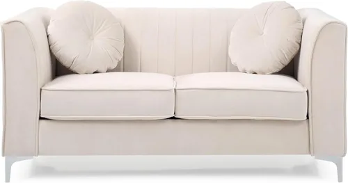Vista 4 de Daesar Sofá de dos plazas Love Seat, sofá moderno de 2 plazas, terciopelo blanco beige