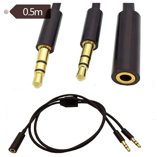 Vista 6 de Divisor Y de Audio para Auriculares 3.5mm1Hembra a 2Macho TRS Cable 19.68in