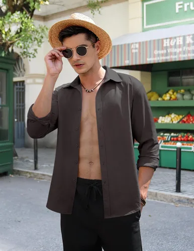 Vista 3 de COOFANDY Men's Linen Casual Long Sleeve Shirts Button Down Summer Beach Shirt