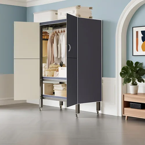 Vista 2 de Armario portátil resistente con puertas magnéticas, perchero de metal resistente de 1500 libras, perchero plegable para ropa, para dormitorio, sala