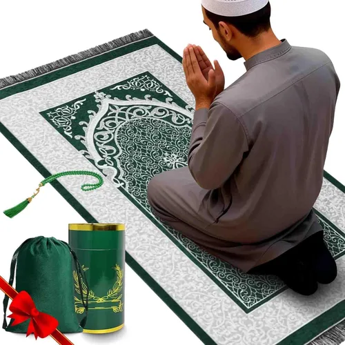 Vista 12 de Alfombra de oración musulmana portátil y cuentas con caja de regalo, tapete de oración islámica suave, tapete de oración de viaje para hombres