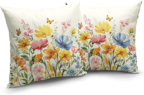 Vista 93 de Juego de 2 fundas de almohada de 16 x 16 pulgadas, diseño patriótico de bandera estadounidense con estrellas para exteriores, estilo casa de campo