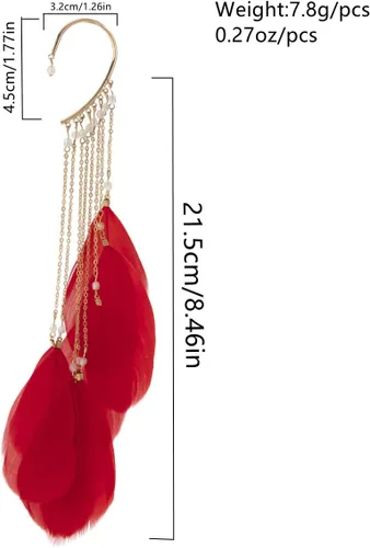 Vista 5 de 2 pendientes de plumas con clip de borlas largas, bohemios, colgantes, plumas, accesorios bohemios para mujeres y niñas
