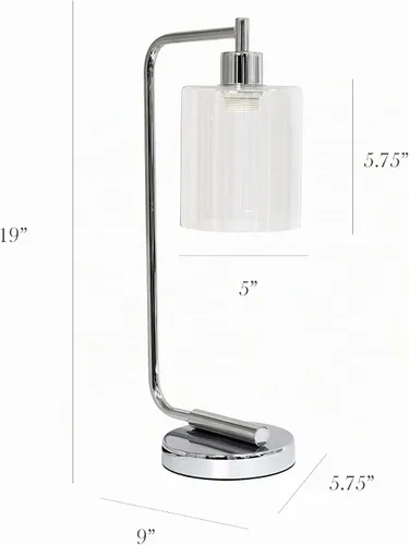 Vista 5 de Simple Designs LD1036-CHR Bronson Lámpara de Mesa de Linterna de Hierro Industrial Estilo Antiguo para Escritorio y Mesita de Noche con Pantalla