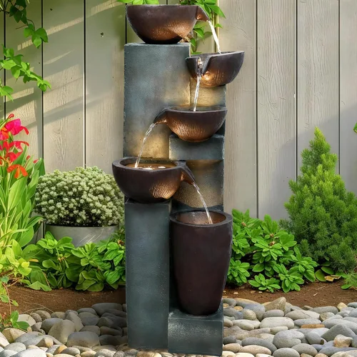 Vista 14 de Naturefalls Fuente moderna para exteriores de 38.7 pulgadas de alto, fuentes de jardín al aire libre de 4 niveles con diseño contemporáneo y luz LED