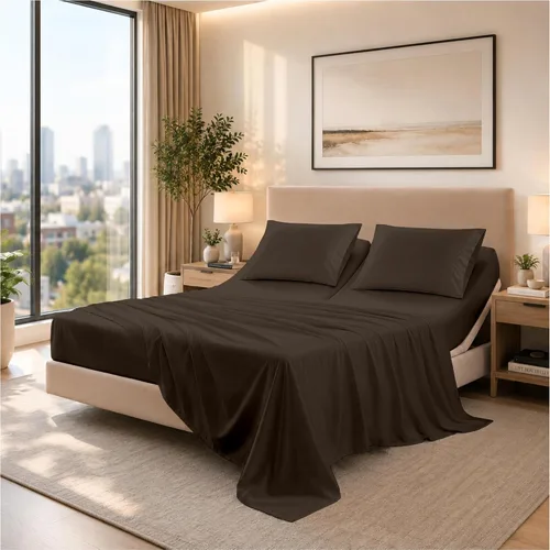 Vista 14 de SGI bedding Sábana Queen de 28 pulgadas con cabecera flexible y parte superior dividida, 100% algodón egipcio - 600 número de hilos, sábanas de 01