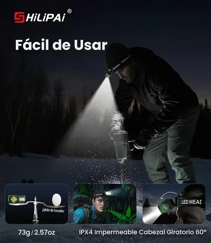Vista 6 de Faro LED recargable con sensor de movimiento, 6 modos para equipo de camping y senderismo, mini linterna frontal con luz roja, regalo de bolsillo