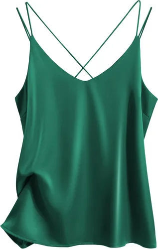Vista 7 de Ekouaer - Blusas de seda sin mangas con cuello en V y espalda cruzada