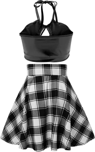 Vista 2 de SFBBCLOZ 2 Piece School Girl Outfit Costume For Women Rave Outfit Halter Top Plaid Skirt For Women Club Cosplay School Girl
