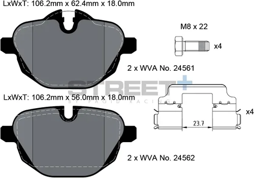 Vista 2 de PAGID Racing Pastillas de freno traseras Street T8079SP2001, WVA 24561, FMSI USA D1473, compatible con BMW y BMW Brilliance seleccionados
