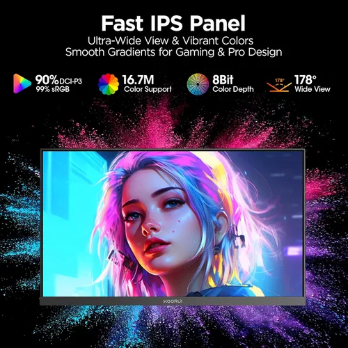 Vista 4 de KOORUI Monitor para juegos de 24.5 pulgadas, pantalla IPS FHD de 200 Hz 1080p, 1 ms (GG), HDR400, 90% DCI-P3, sincronización adaptativa, HDMI 2.0