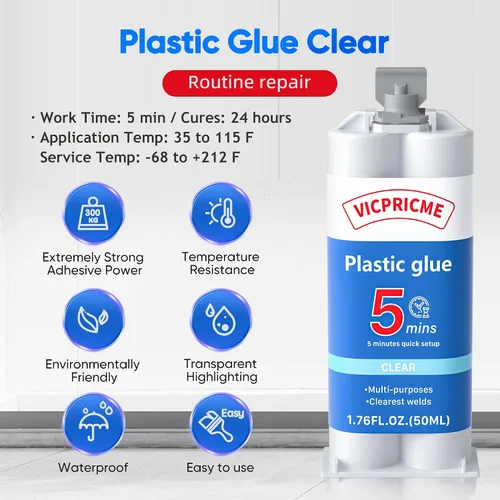 Vista 2 de Vicpricme Pegamento de plástico de resina epoxi transparente de 1.76 onzas, 5 minutos, enlace de alta resistencia para todo tipo de plástico, metal