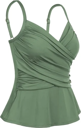 Vista 4 de Hilor Tankini envolvente para mujer, con control de abdomen, fruncido, con cuello en V, para nadar