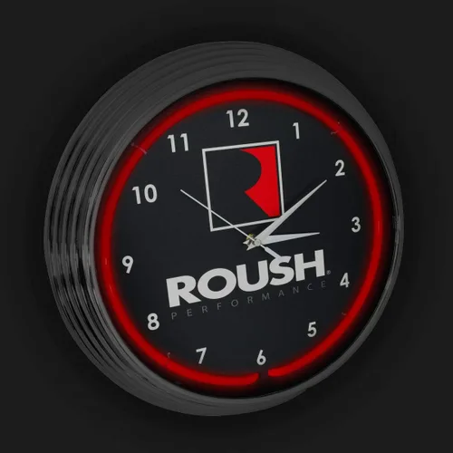 Vista 3 de Roush Performance - Reloj de neón rojo de 15 pulgadas de diámetro con borde cromado - 8RSHPF