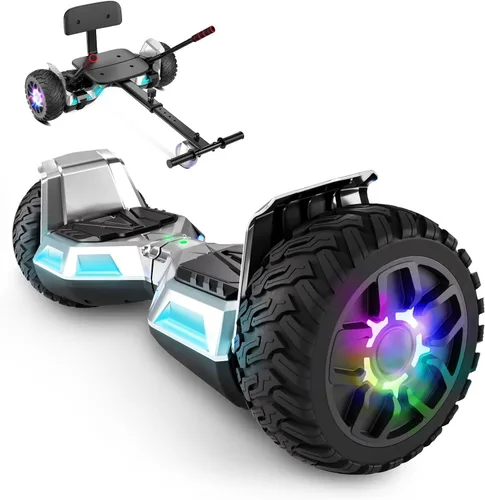 Vista 8 de LIEAGLE Self-Balancing Scooter with Seat Attachment Adjustable Frame All-Terrain Go Kart with LED Lights, Bluetooth Speaker, 7.75 MPH Max Speed
