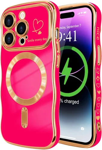 Vista 52 de LCHULLE - Funda magnética para iPhone 13 para mujeres y niñas, con forma ondulada, color azul bebé [Compatible with MagSafe] Cute Curly Wave, Love