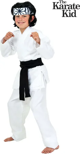Vista 2 de Child Daniel San Costume Officially Licensed Outfit for Halloween, Cosplay - Shirt, Pants, Belt, Headband