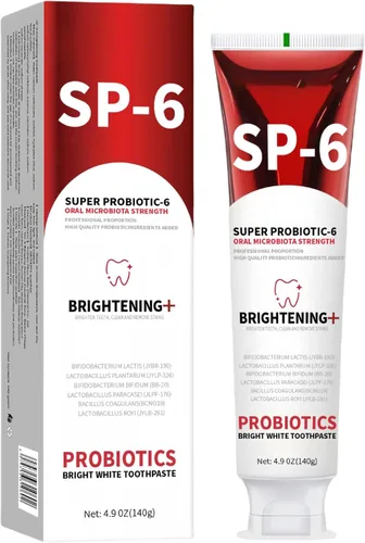 Vista 2 de SP-6 Probiotics Bright White Pasta de dientes, Super Probiótico-6, Fuerza de Microbiota Oral, Iluminación, 4.9 oz