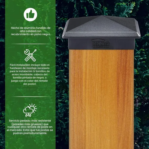 Vista 7 de Tapa de poste de pirámide de aluminio de 3.5 x 3.5 pulgadas para postes estándar de 4 x 4 (real 3.5 x 3.5 pulgadas), fundido de alta resistencia