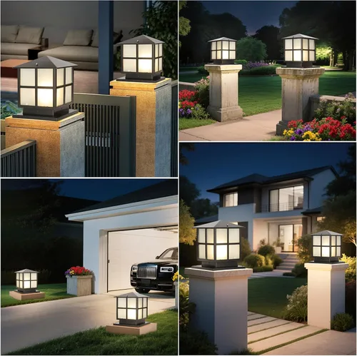 Vista 6 de Luces de pilar de 9.84 pulgadas para exteriores, luces de poste cuadrado Negro