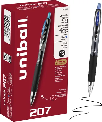 Vista 30 de Uniball Signo - Bolígrafo de gel retráctil, mediano de 0.028 in, tinta azul, barril con detalles azul/metálico, docena (paquete de 12)