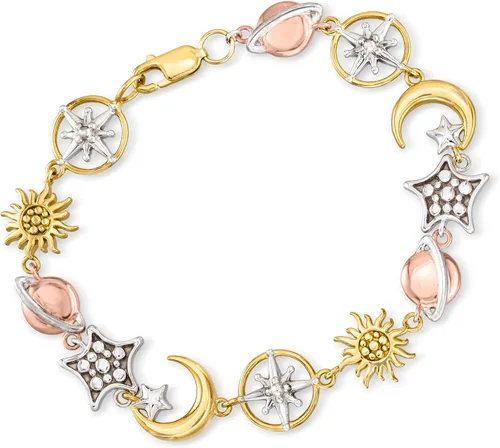 Vista 3 de Ross-Simons Pulsera celestial de plata de ley tricolor. 7 pulgadas, Plata de ley, no conocido