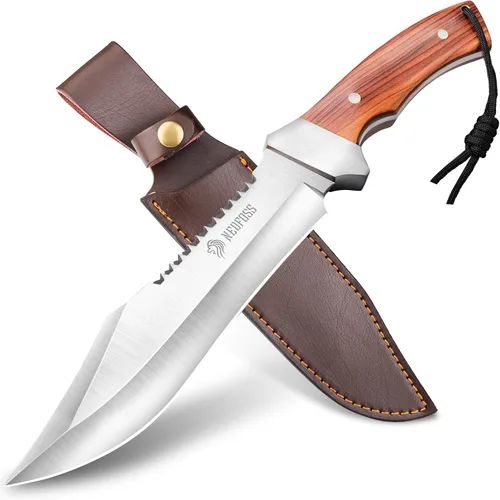 Vista 8 de NedFoss Cuchillo Machete de 13.5" con Funda de Cuero, Hoja de Acero 8Cr14Mov Resistente de 0.22" de Grosor con Espiga Completa, Machete Kukri