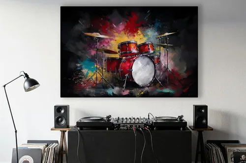 Vista 2 de LuxeWood Arte de Pared Musical en Lienzo - Impresiones Temáticas Musicales Medianas y Grandes para Sala de Estar, Oficina, Estudio, Airbnb