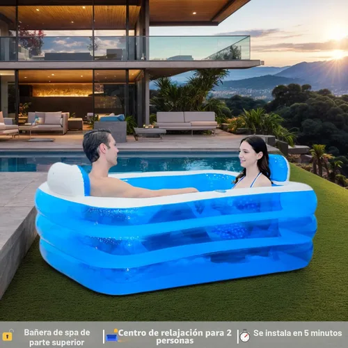 Vista 4 de Bañera inflable para adultos para 2 personas, bañera inflable independiente con función portátil plegable para spa para adultos, piscina plegable
