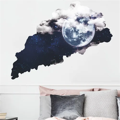 Vista 5 de Adhesivo de pared de cielo estrellado de universo 3D, decoración de techo cósmico azul, decoración creativa de pared de cielo estrellado