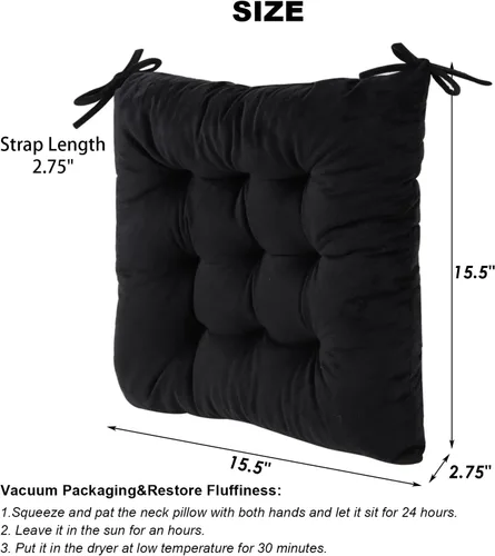 Vista 2 de Juego de 2 cojines para sillas de comedor con lazos, almohadilla antideslizante para silla de cocina para interior y tapete de asiento de comedor