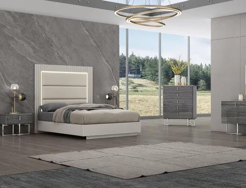 Vista 2 de Whiteline Modern Living Chloe 5 - Cajonera gris brillante con detalles de acero inoxidable pulido