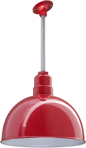 Vista 63 de Steel Lighting Co. Colgante de cuenco rosa Lámpara montada en el techo Cúpula de 15 pulgadas vástago de 12 pulgadas Estilo granero de acero