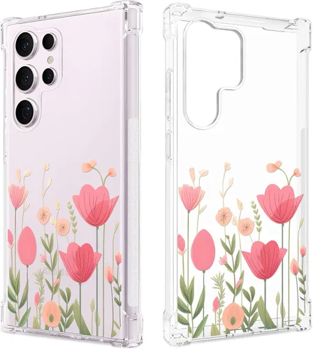 Vista 11 de FL-37 - Funda transparente floral para Galaxy S23 Ultra 5G para mujeres/niñas, bonita funda de teléfono para Samsung Galaxy S23 Ultra, diseño