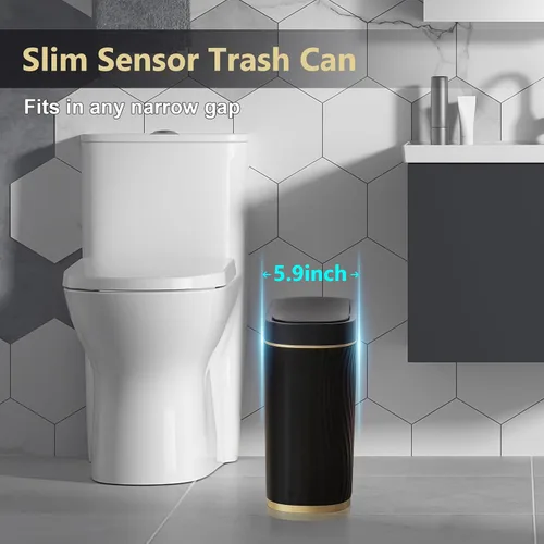 Vista 3 de SYNCVIBE Cubo de basura pequeño de 2 galones con sensor negro con tapa, cubo de basura automático de plástico, cubo de basura delgado con sensor