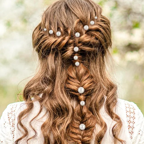 Vista 6 de 18 piezas de accesorios para el cabello de novia, perlas de boda, pasadores de pelo en forma de U, clips de perlas para novia, dama de honor