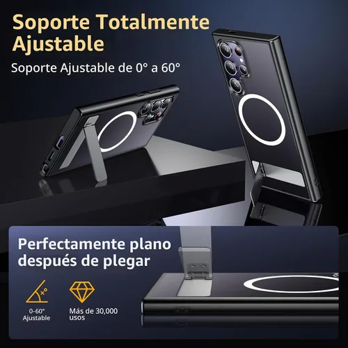 Vista 5 de SPIDERCASE Funda para Samsung Galaxy S24 Ultra con soporte invisible, magnética, a prueba de golpes, delgada, color negro