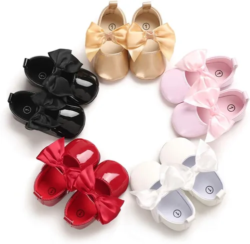 Vista 2 de WILLFUN Zapatos planos Mary Jane para bebés y niñas con lazo, vestido de princesa, zapatos de cuna, suela de goma suave antideslizante