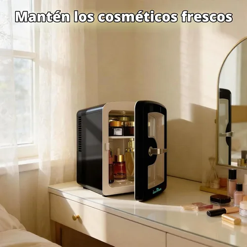 Vista 4 de Iceblue Mini nevera para el cuidado de la piel con ventana de visión, 4 litros/6 latas, mini refrigerador compacto de maquillaje para belleza