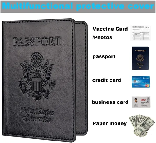 Vista 4 de Herain Soporte para pasaporte, funda para pasaporte, cartera para pasaporte, para mujeres y hombres, funda de pasaporte, protector de libreta