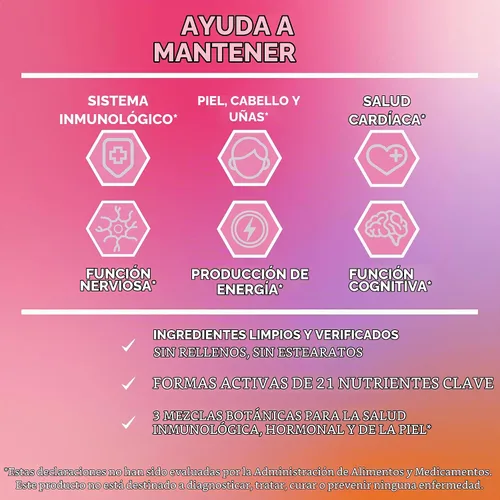 Vista 6 de BioEmblem Multivitamínico para mujer - 21 vitaminas y minerales activos - 90 cápsulas
