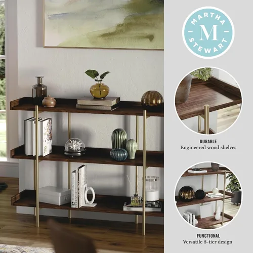 Vista 7 de Martha Stewart Emmett - Estantería de 3 estantes con marco de metal vertical, unidad de almacenamiento para oficina en casa, 35 pulgadas de alto