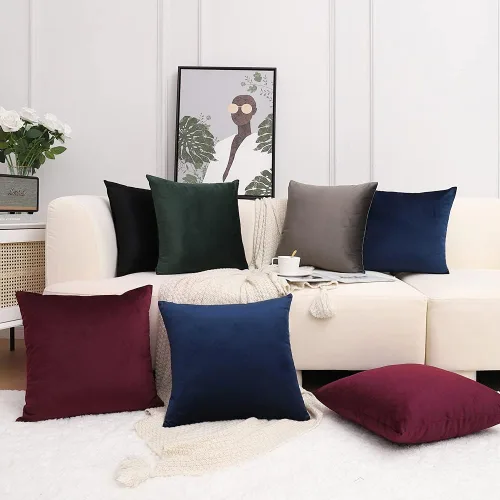 Vista 6 de Juego de 2 fundas de cojín decorativas de terciopelo suave de 18 x 18 pulgadas, color azul marino para sofá, cama y sofá