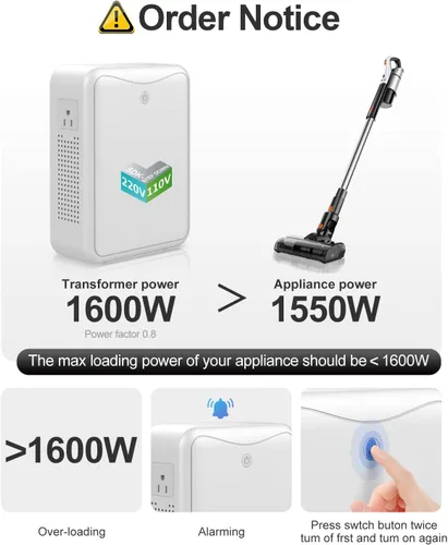 Vista 6 de Transformador de reducción de voltaje 220 V a 110 V convertidor de voltaje 2000 W, sin ruido, adecuado para exprimidores, máquinas de chocolate