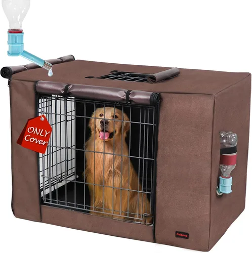 Vista 8 de Funda para Jaula de Perro de 24 Pulgadas - Funda Impermeable para Perrera de Perro de Tres Puertas, Fundas para Jaula de Tela Oxford 600D con Beige