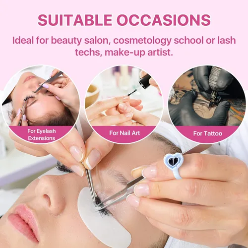 Vista 6 de Pretty memory 100 anillos de pegamento para extensiones de pestañas, encantador corazón, anillos de pegamento para pestañas, soporte adhesivo