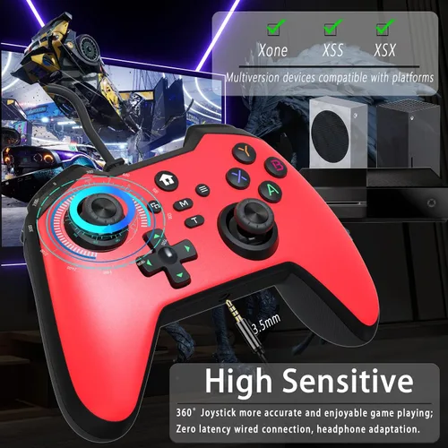 Vista 3 de TERIOS Controlador con cable compatible con Xbox oneXbox Series XSWindows10 controlador de videojuegos con doble vibración mejorada conector